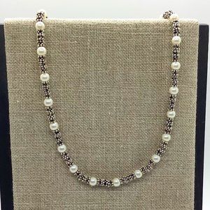 Carolee Silver and Faux Pearl Necklace